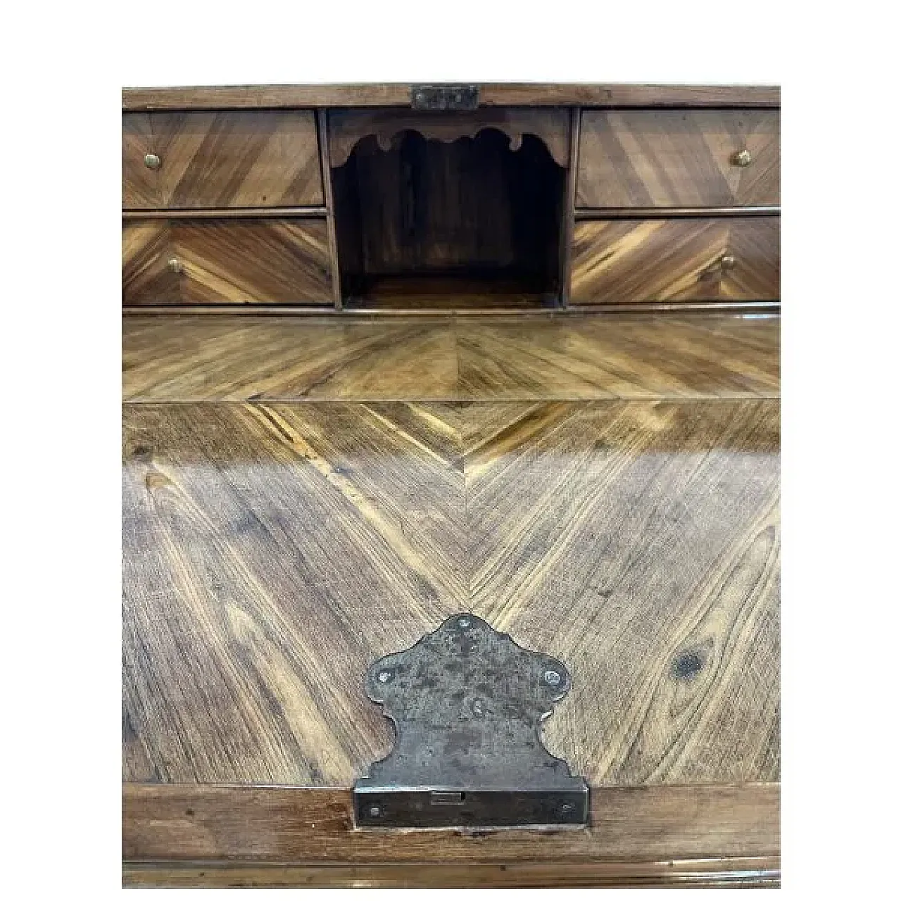 Walnut and walnut burl drop-down chest, 18th century 5