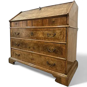 Walnut and walnut burl drop-down chest, 18th century