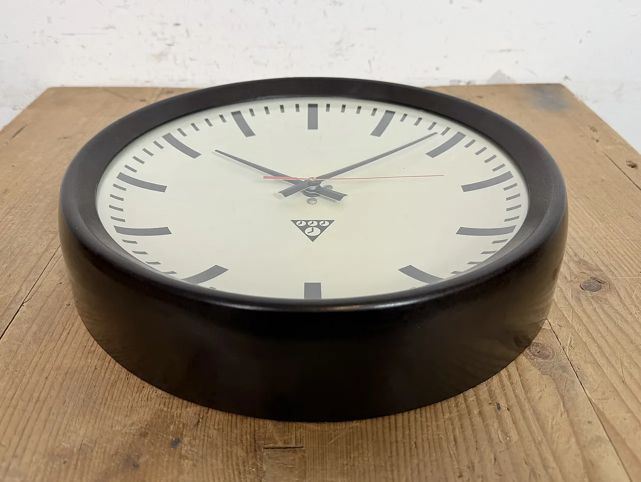 Industrial Brown Bakelite Factory Wall Clock from Pragotron, 1960s 9