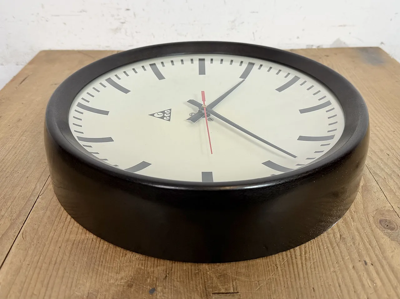 Industrial Brown Bakelite Factory Wall Clock from Pragotron, 1960s 12