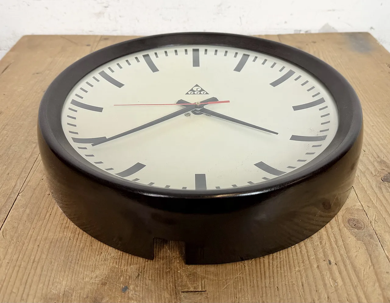 Industrial Brown Bakelite Factory Wall Clock from Pragotron, 1960s 13