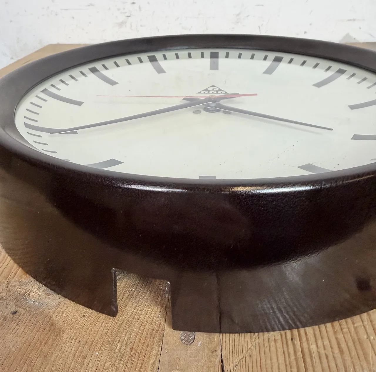 Industrial Brown Bakelite Factory Wall Clock from Pragotron, 1960s 14