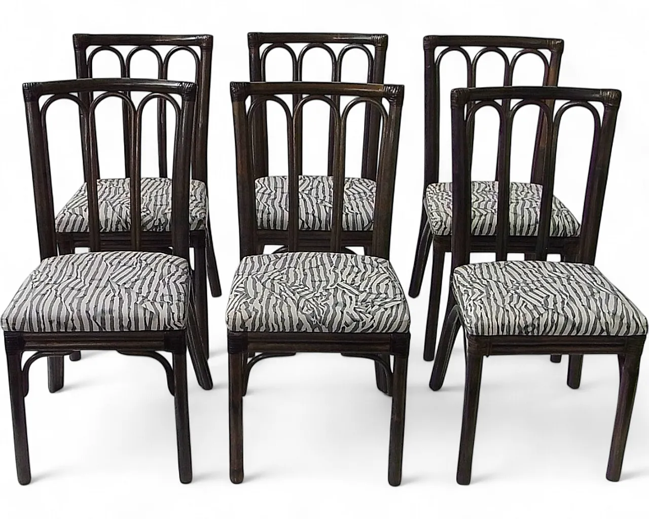 6 Sedie da pranzo in rattan e bambù di McGuire, anni '70 23