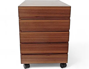 Cassettiera in noce con 5 Ruote di Nocciola, anni '70