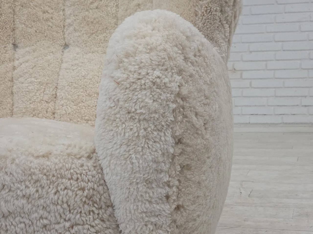 Danish design, reupholstered armchair, genuine sheepskin, 1960s 2