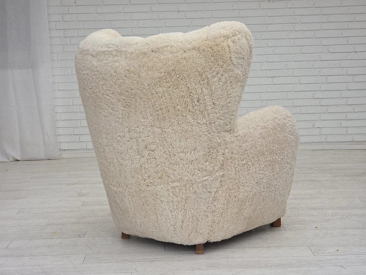 Danish design, reupholstered armchair, genuine sheepskin, 1960s 4