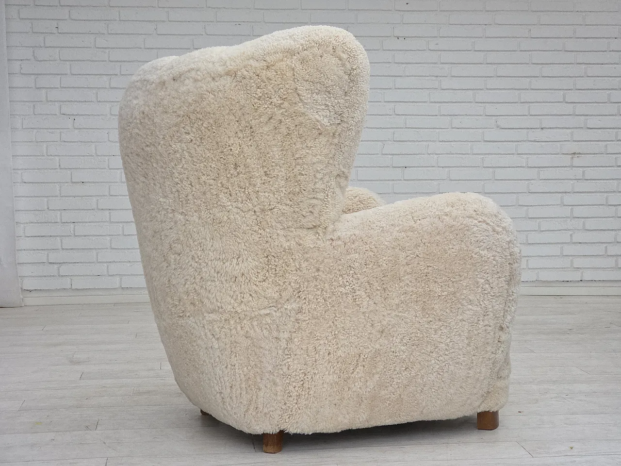 Danish design, reupholstered armchair, genuine sheepskin, 1960s 5