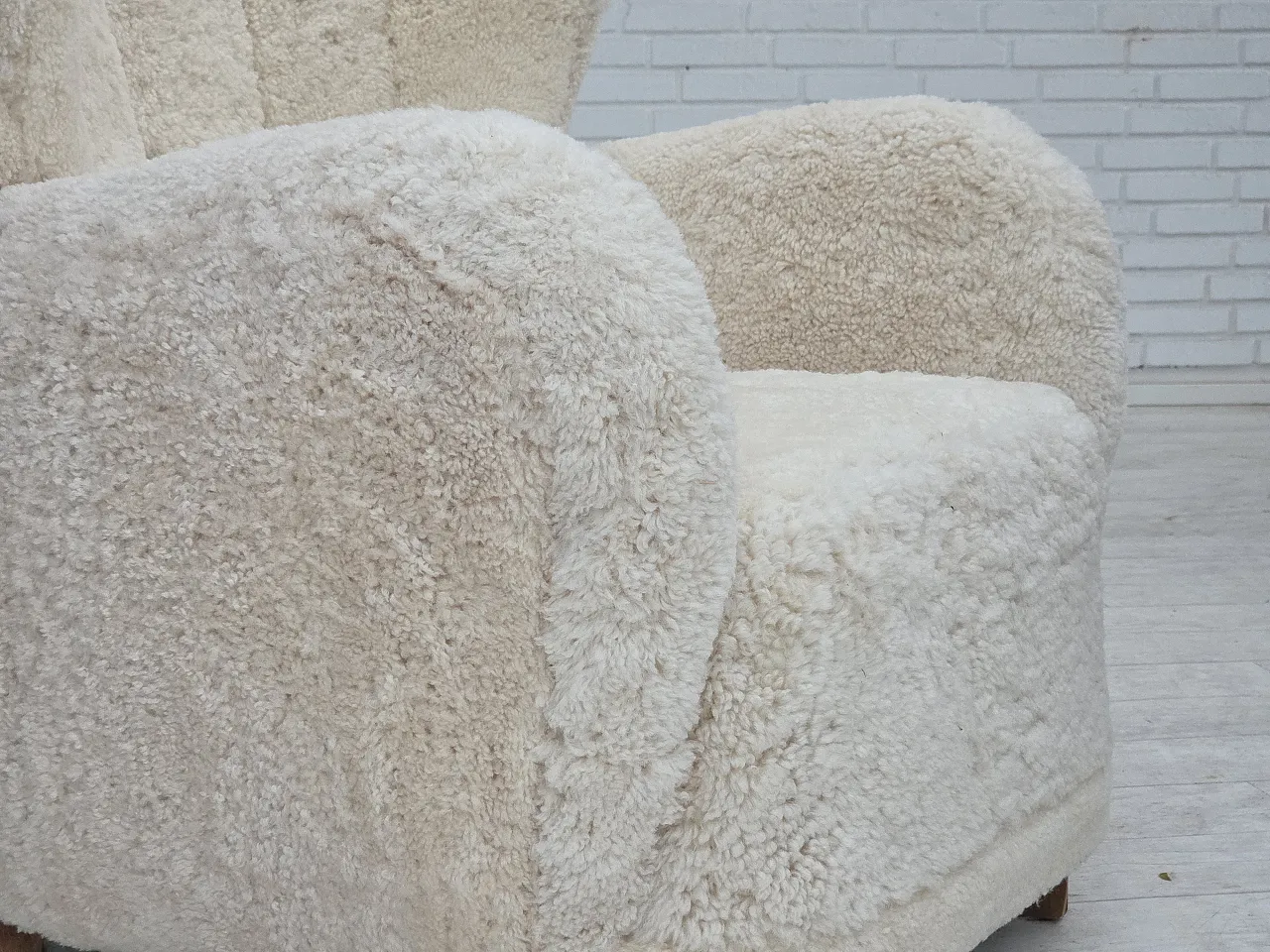 Danish design, reupholstered armchair, genuine sheepskin, 1960s 6