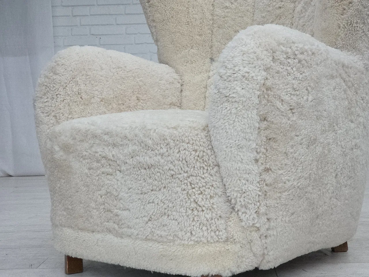 Danish design, reupholstered armchair, genuine sheepskin, 1960s 11