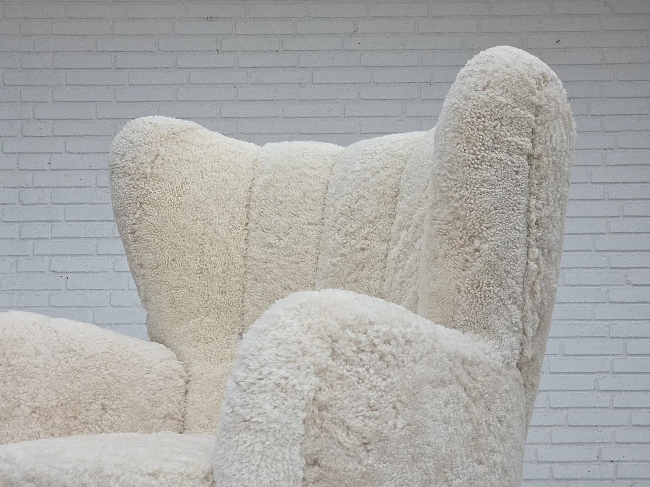 Danish design, reupholstered armchair, genuine sheepskin, 1960s 12