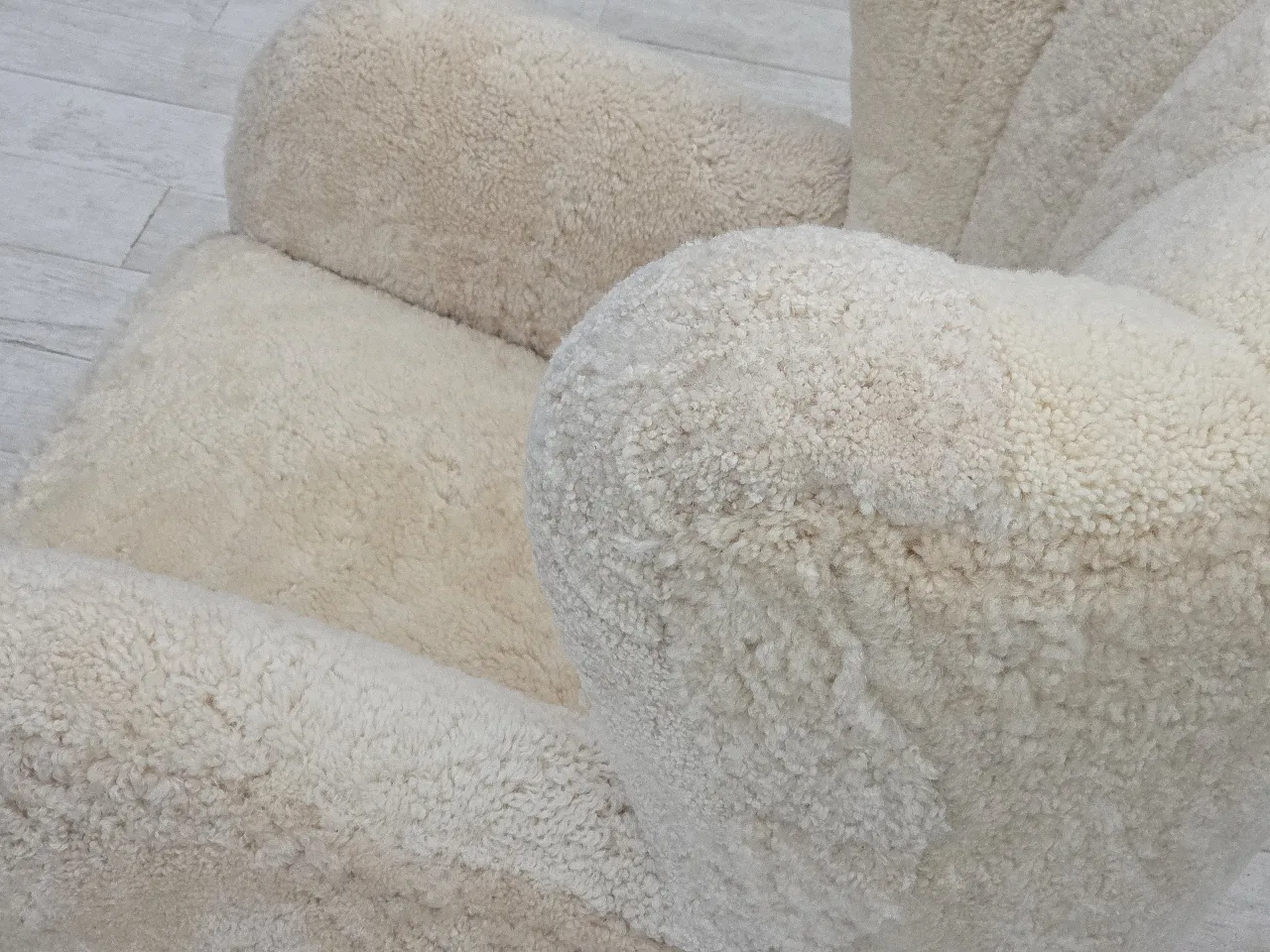 Danish design, reupholstered armchair, genuine sheepskin, 1960s 14