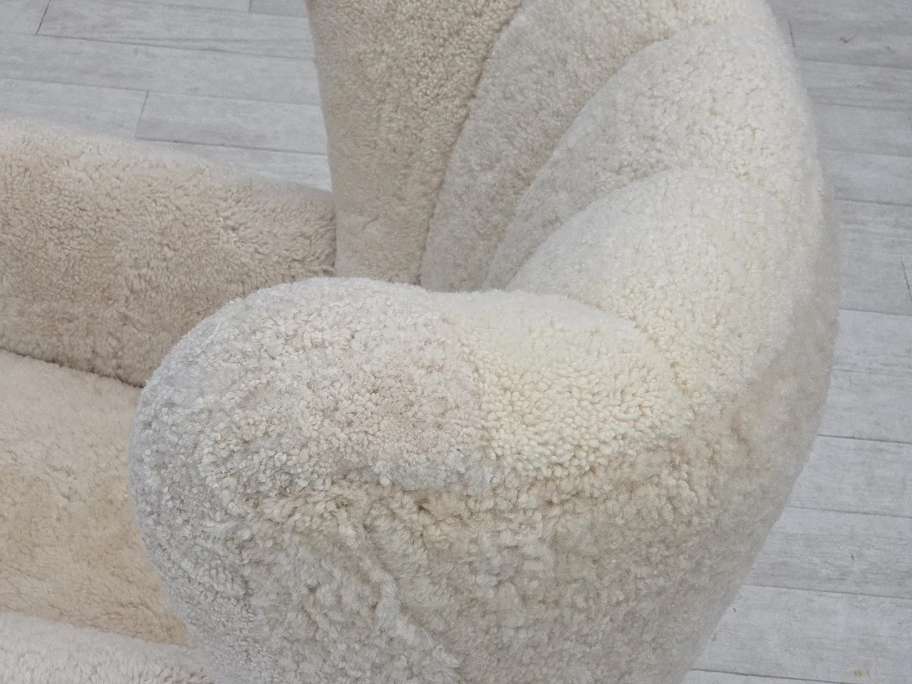 Danish design, reupholstered armchair, genuine sheepskin, 1960s 15