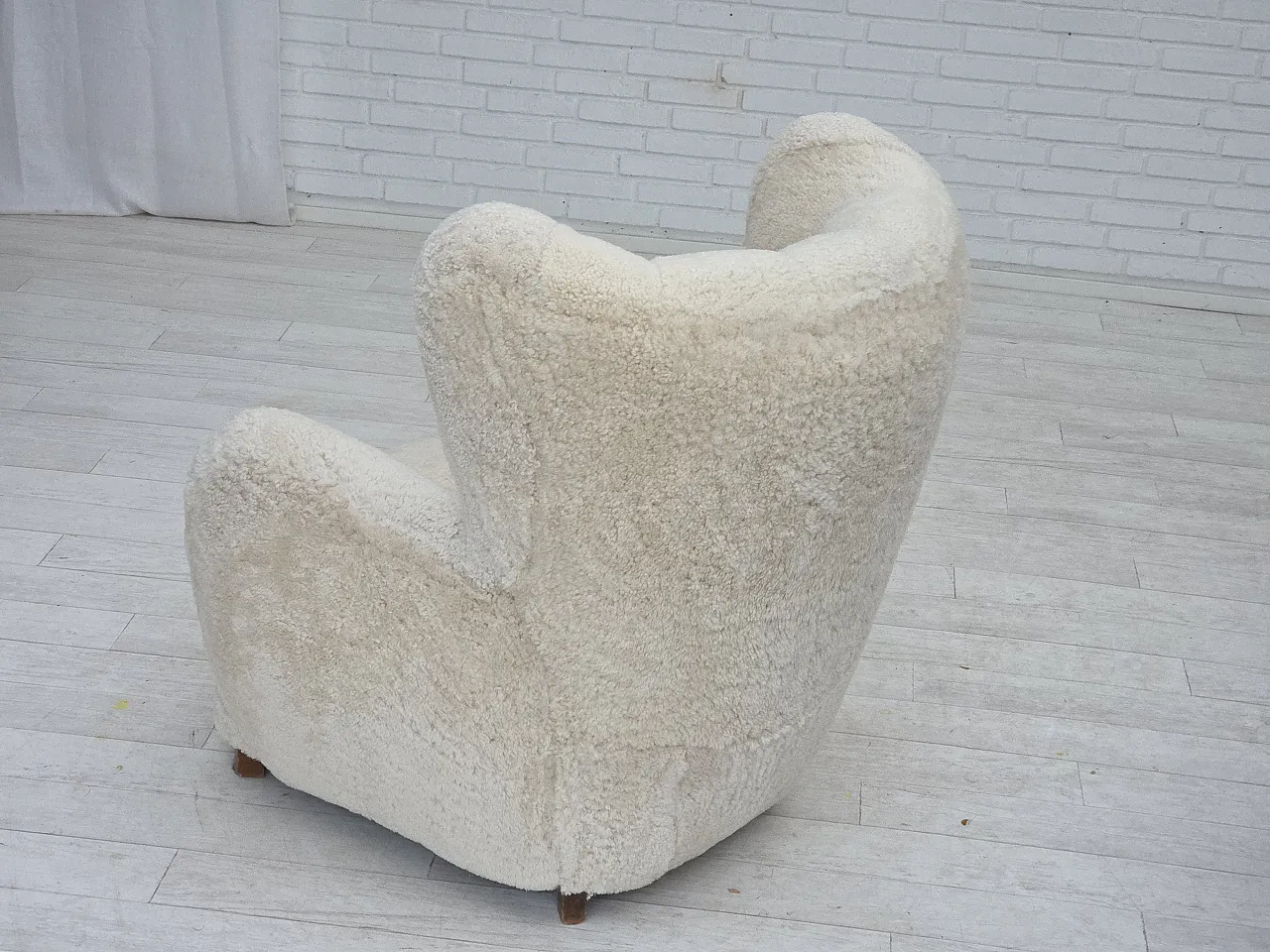 Danish design, reupholstered armchair, genuine sheepskin, 1960s 16