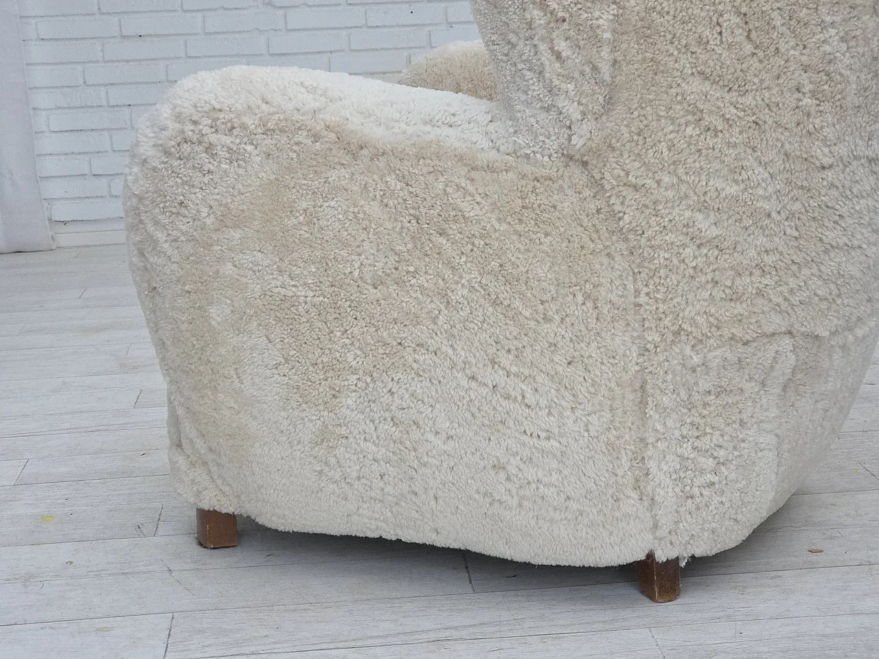 Danish design, reupholstered armchair, genuine sheepskin, 1960s 17