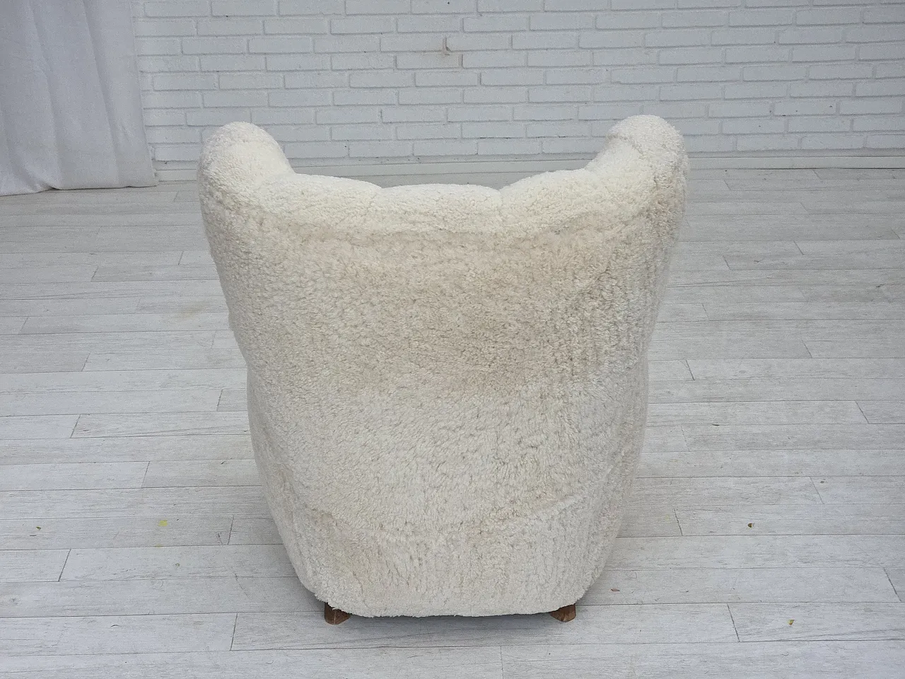 Danish design, reupholstered armchair, genuine sheepskin, 1960s 18