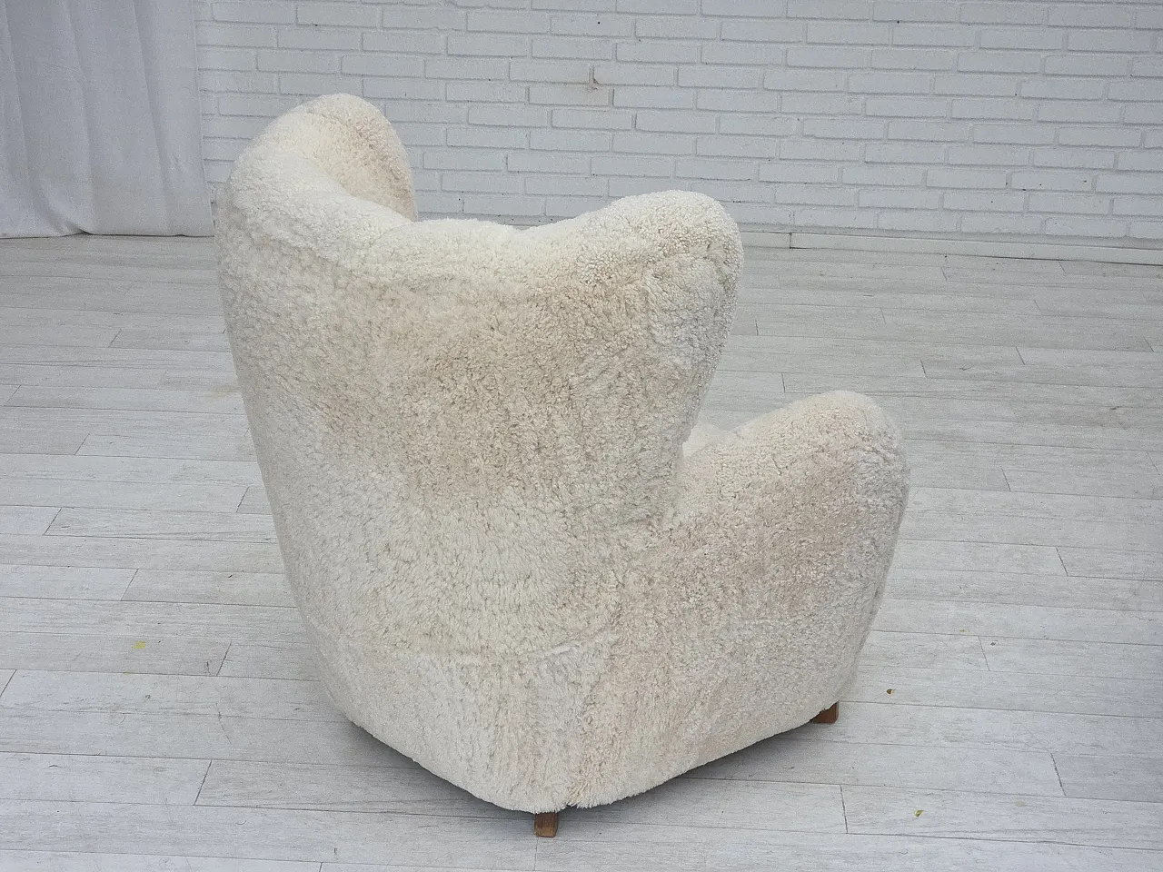 Danish design, reupholstered armchair, genuine sheepskin, 1960s 19