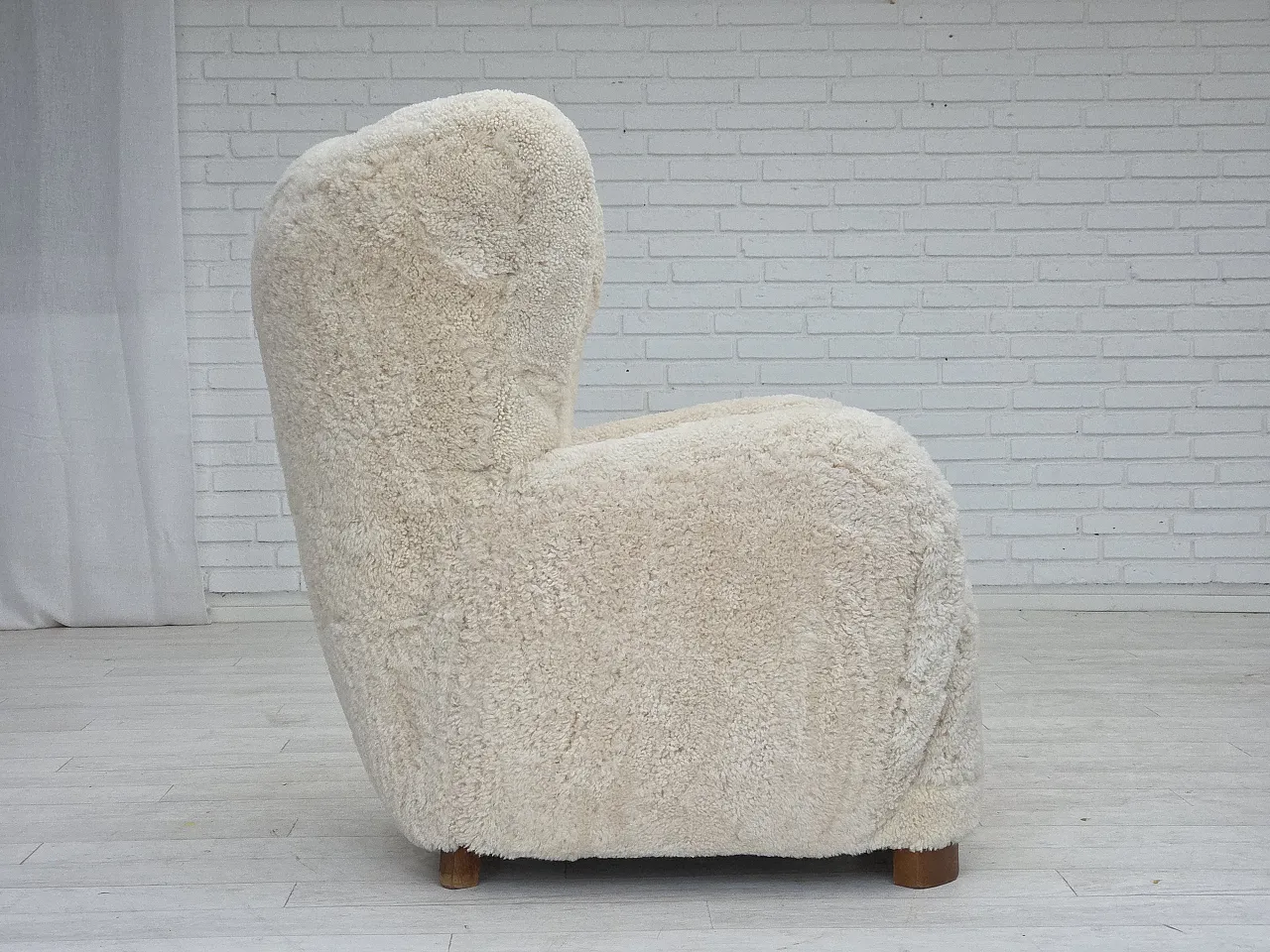 Danish design, reupholstered armchair, genuine sheepskin, 1960s 20
