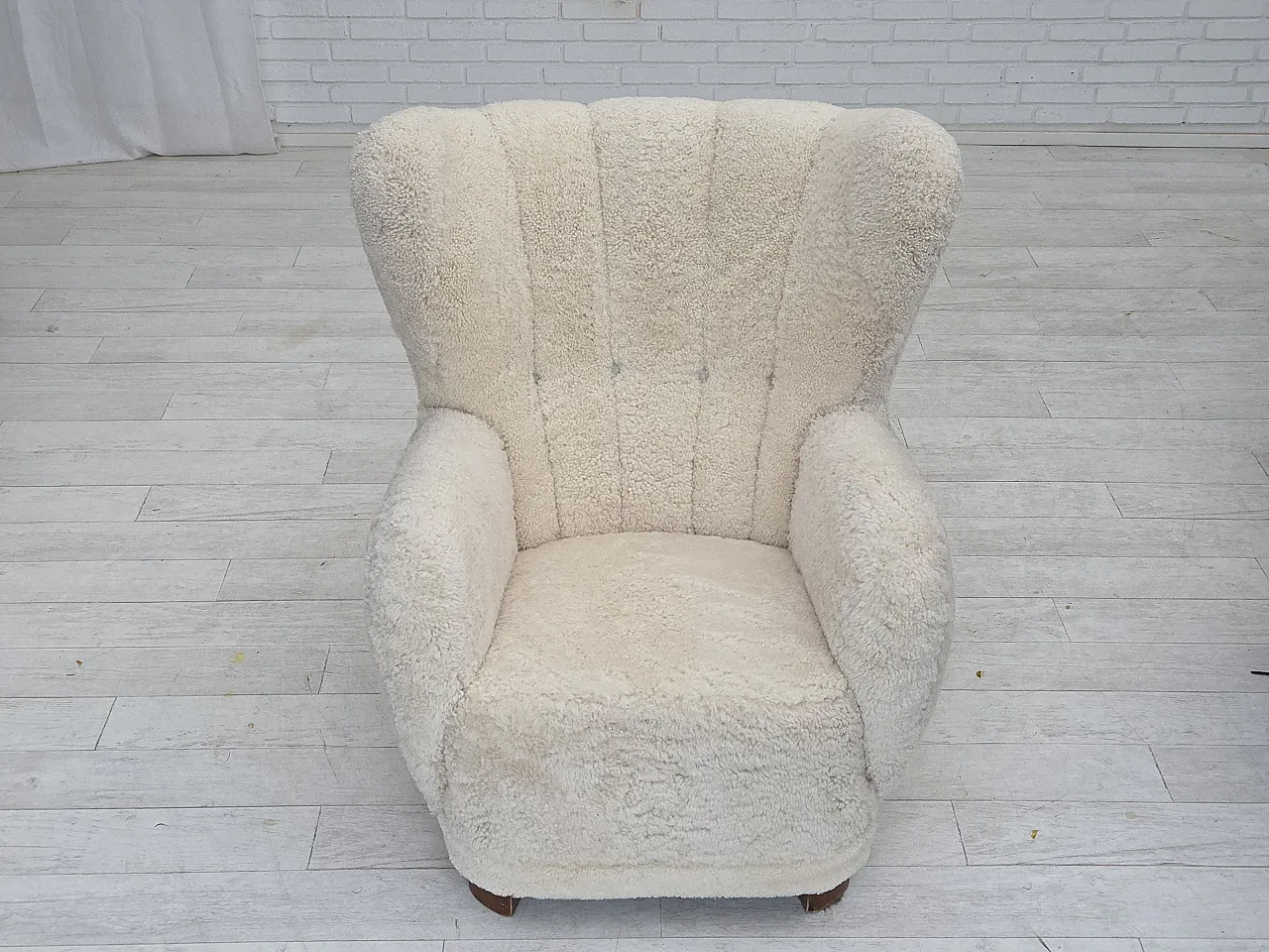 Danish design, reupholstered armchair, genuine sheepskin, 1960s 22