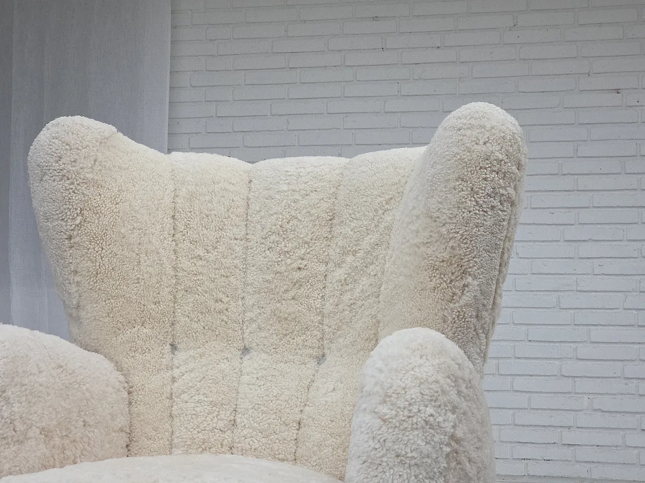 Danish design, reupholstered armchair, genuine sheepskin, 1960s 23