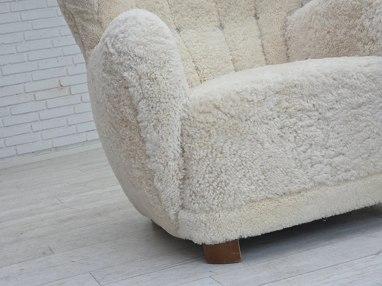 Danish design, reupholstered armchair, genuine sheepskin, 1960s 24