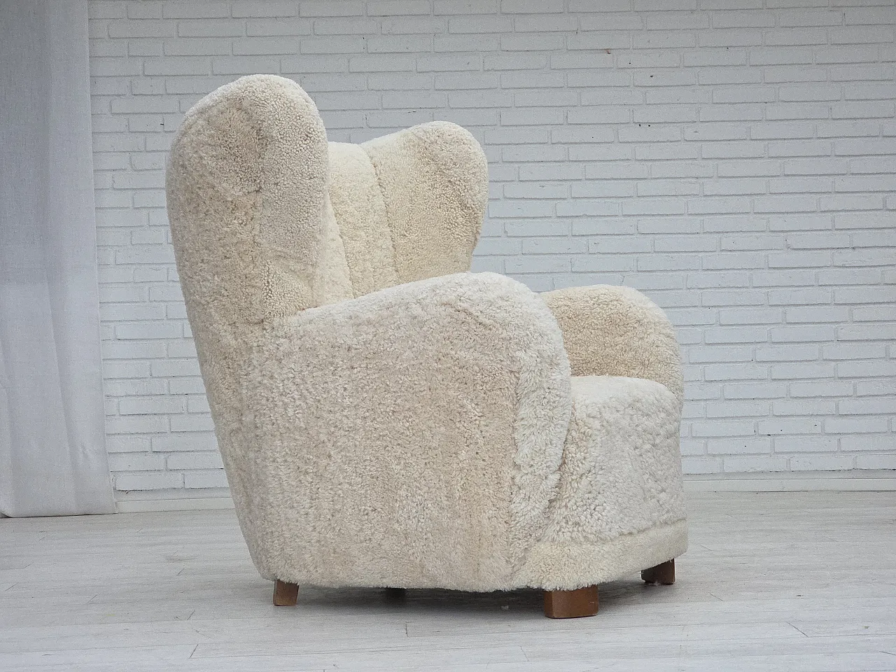 Danish design, reupholstered armchair, genuine sheepskin, 1960s 25