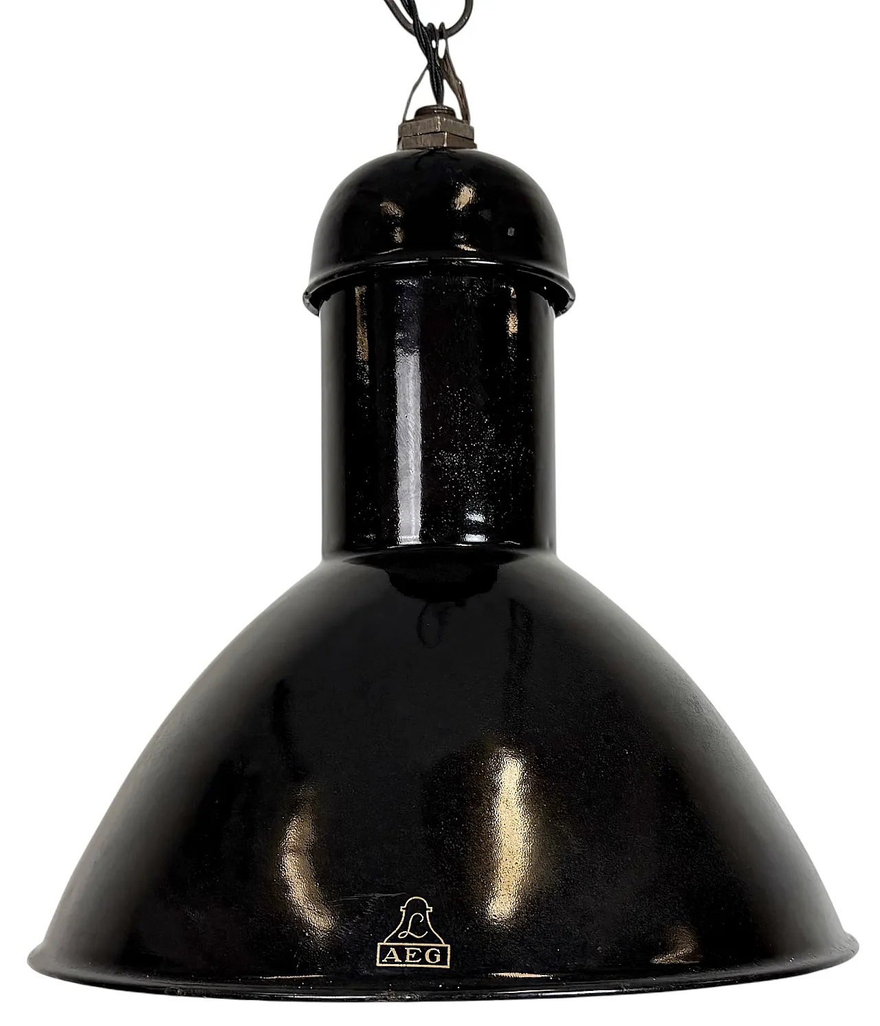 Black Enamel Industrial Pendant Lamp from AEG, 1930s 1