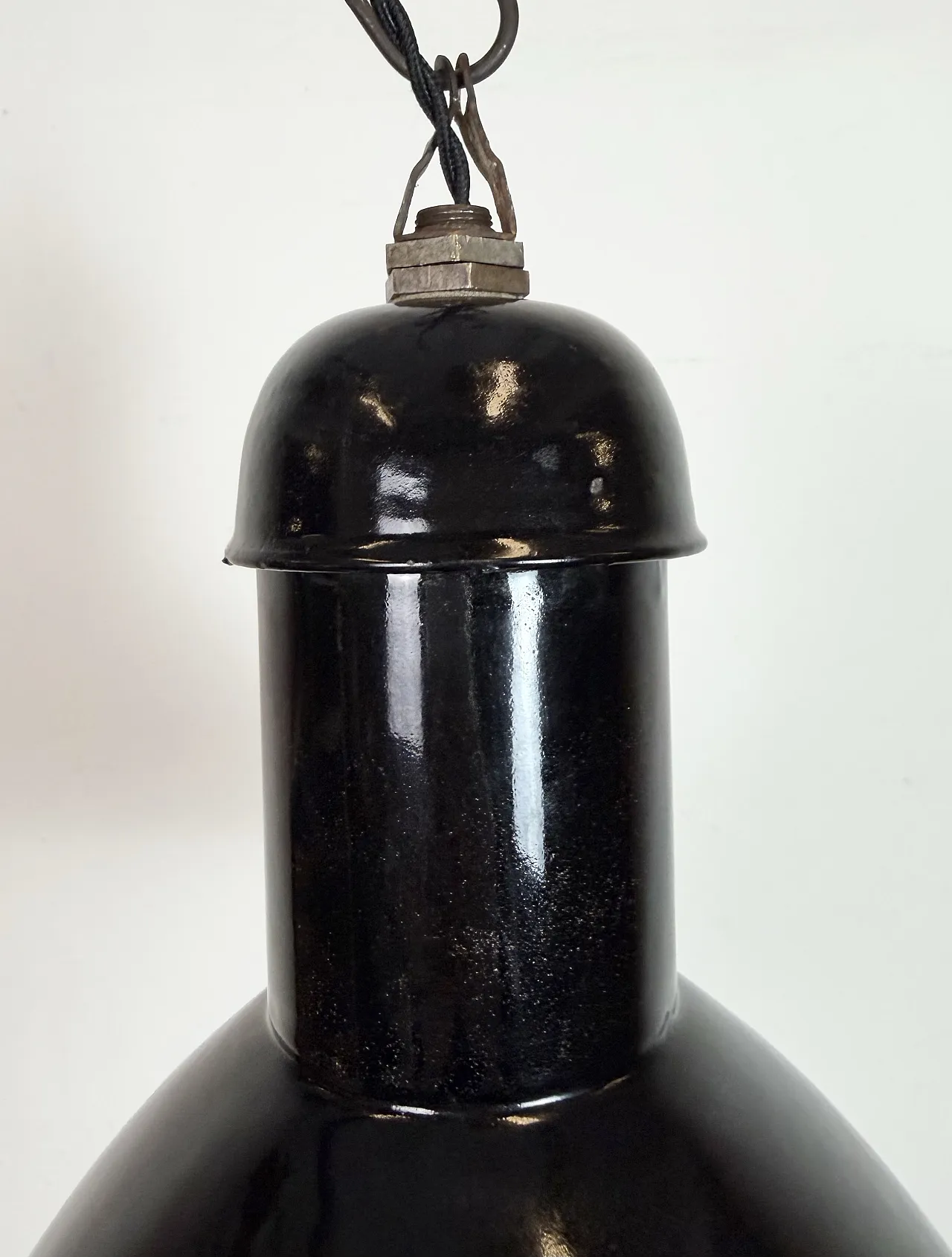 Black Enamel Industrial Pendant Lamp from AEG, 1930s 4