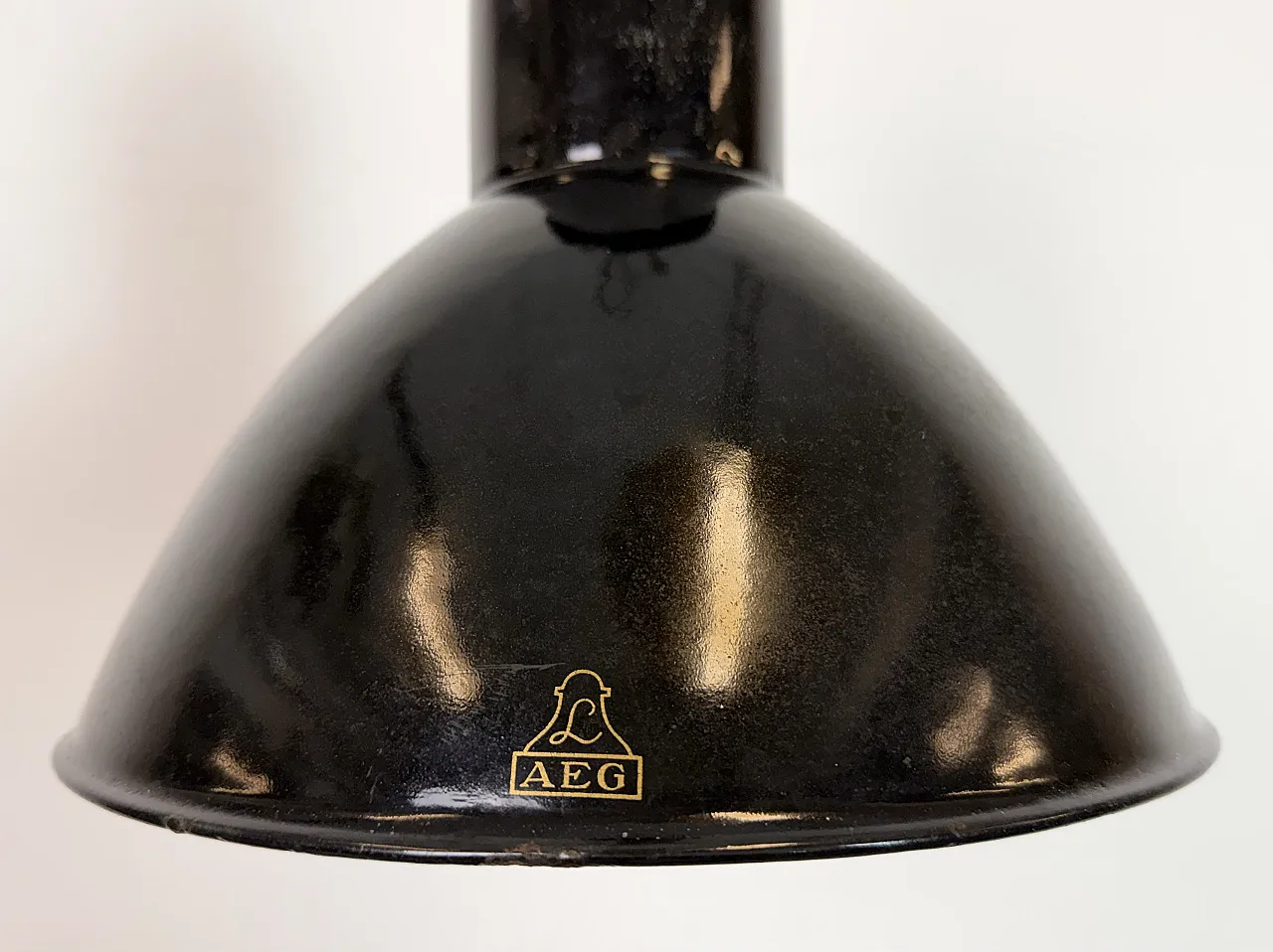 Black Enamel Industrial Pendant Lamp from AEG, 1930s 5