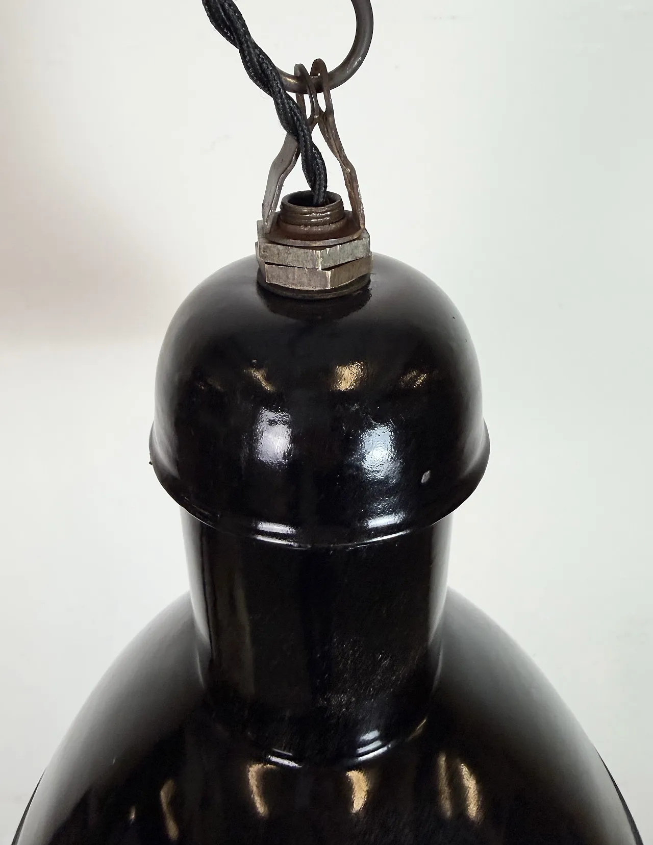 Black Enamel Industrial Pendant Lamp from AEG, 1930s 7