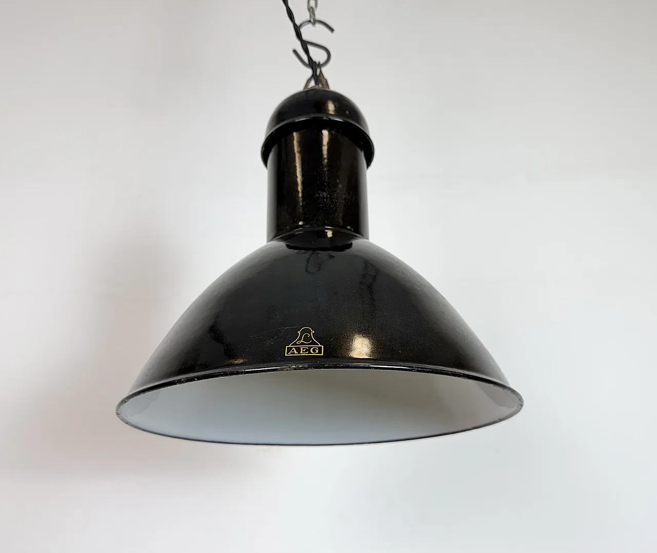 Black Enamel Industrial Pendant Lamp from AEG, 1930s 8