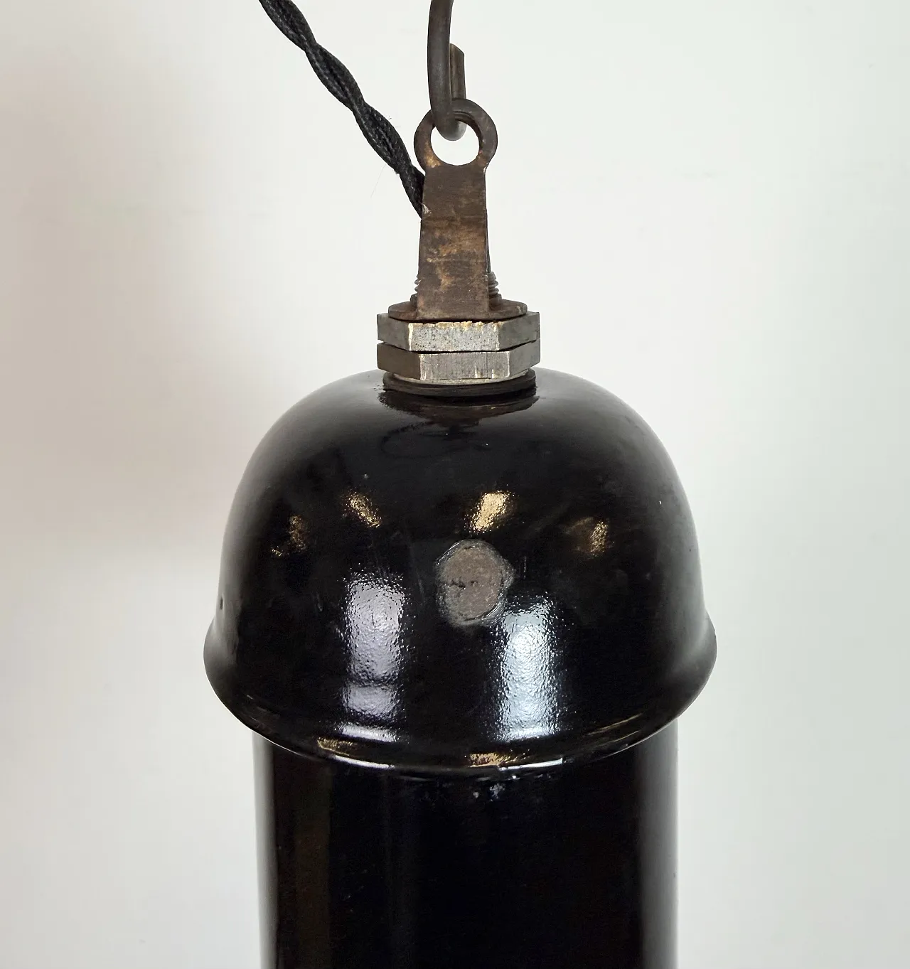 Black Enamel Industrial Pendant Lamp from AEG, 1930s 9