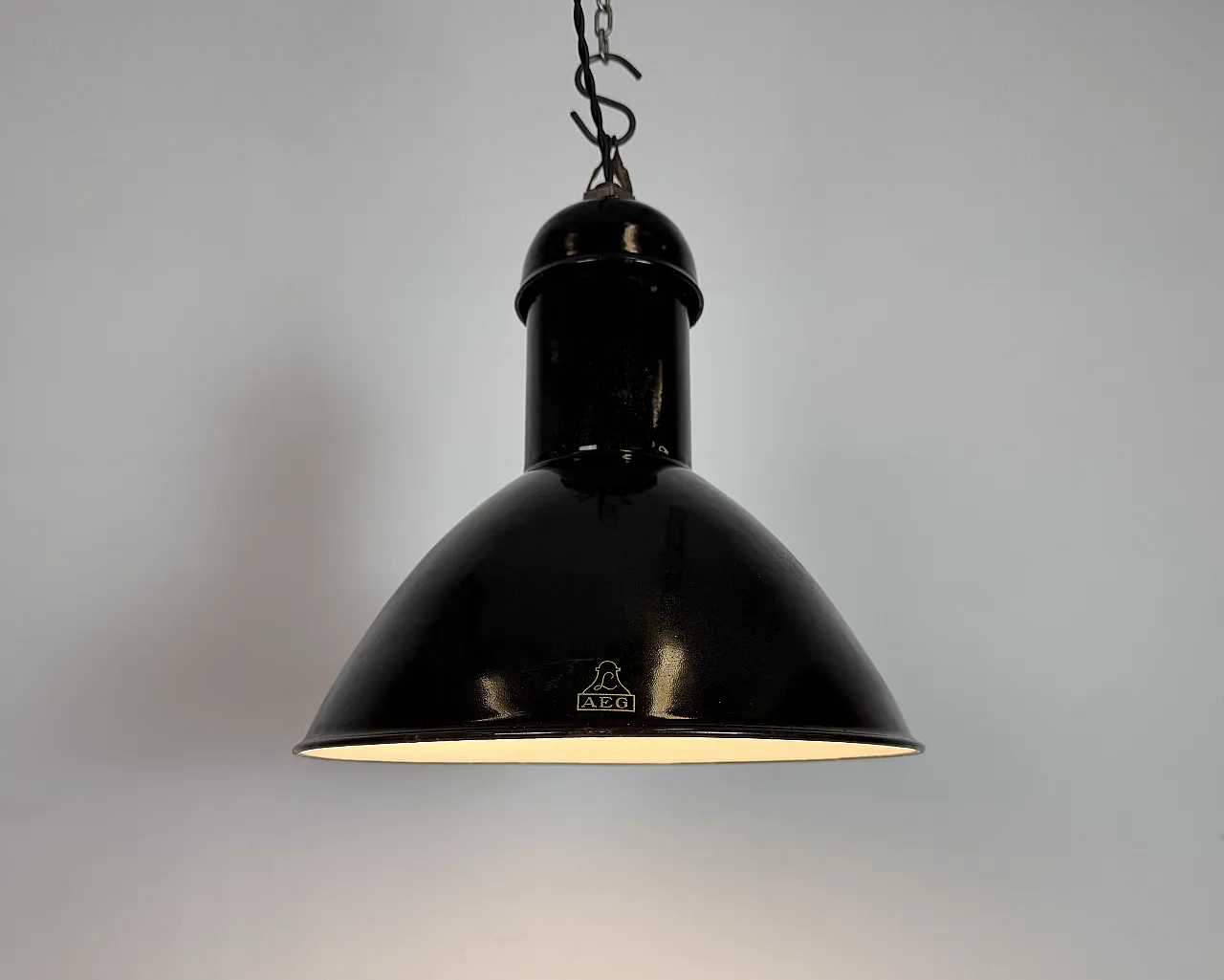 Black Enamel Industrial Pendant Lamp from AEG, 1930s 10