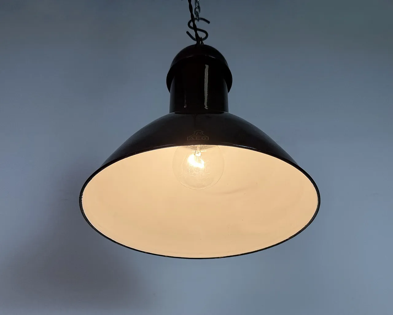 Black Enamel Industrial Pendant Lamp from AEG, 1930s 11
