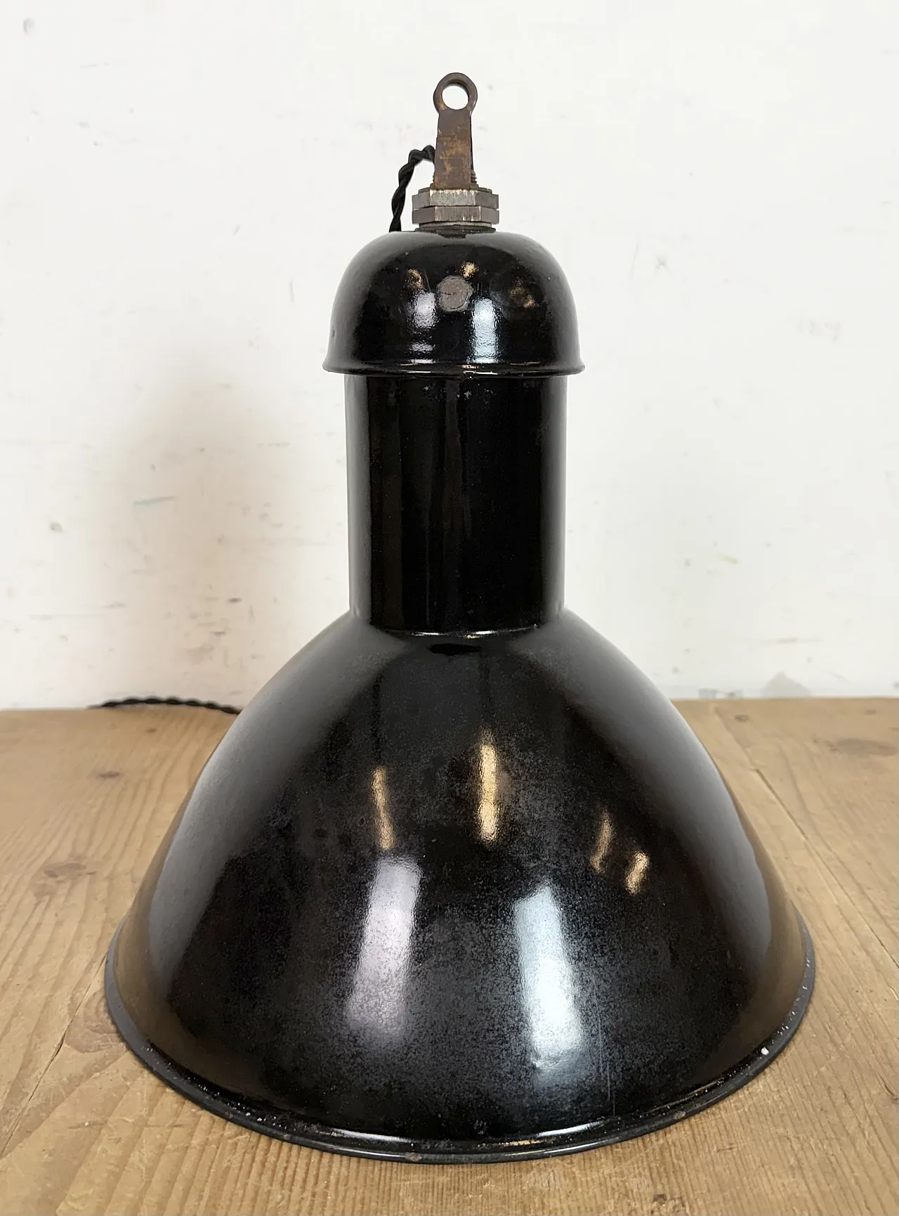 Black Enamel Industrial Pendant Lamp from AEG, 1930s 14
