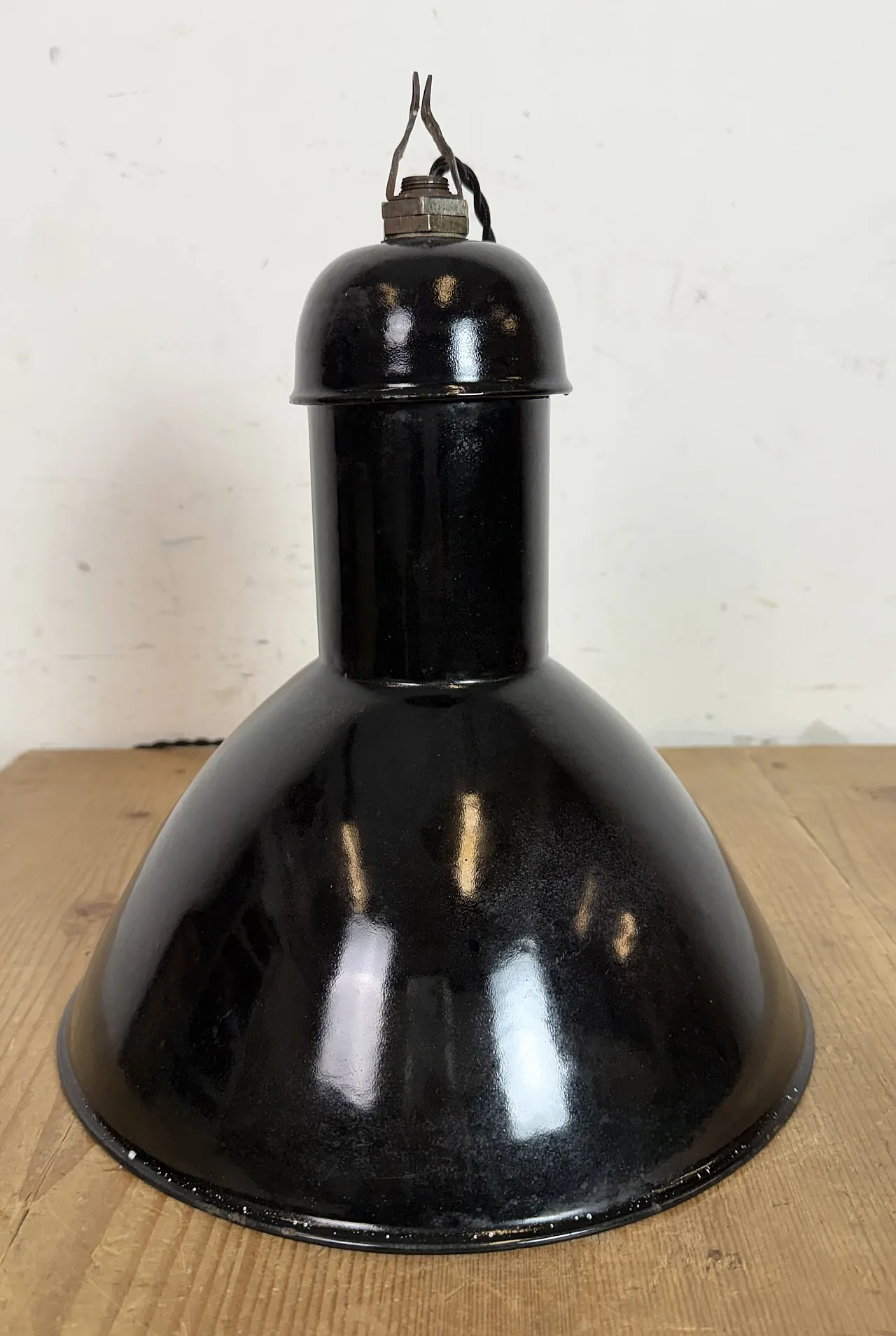 Black Enamel Industrial Pendant Lamp from AEG, 1930s 15