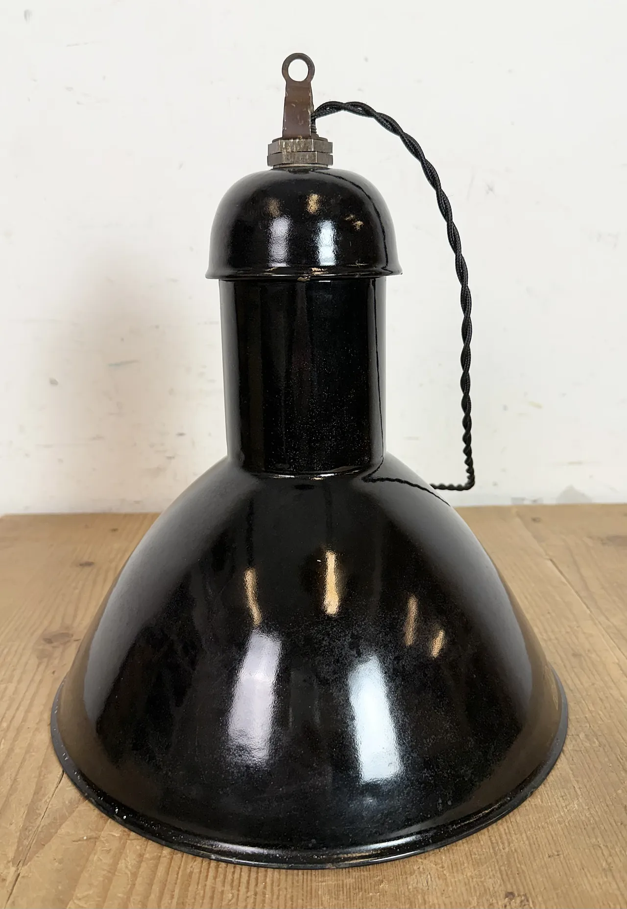 Black Enamel Industrial Pendant Lamp from AEG, 1930s 16