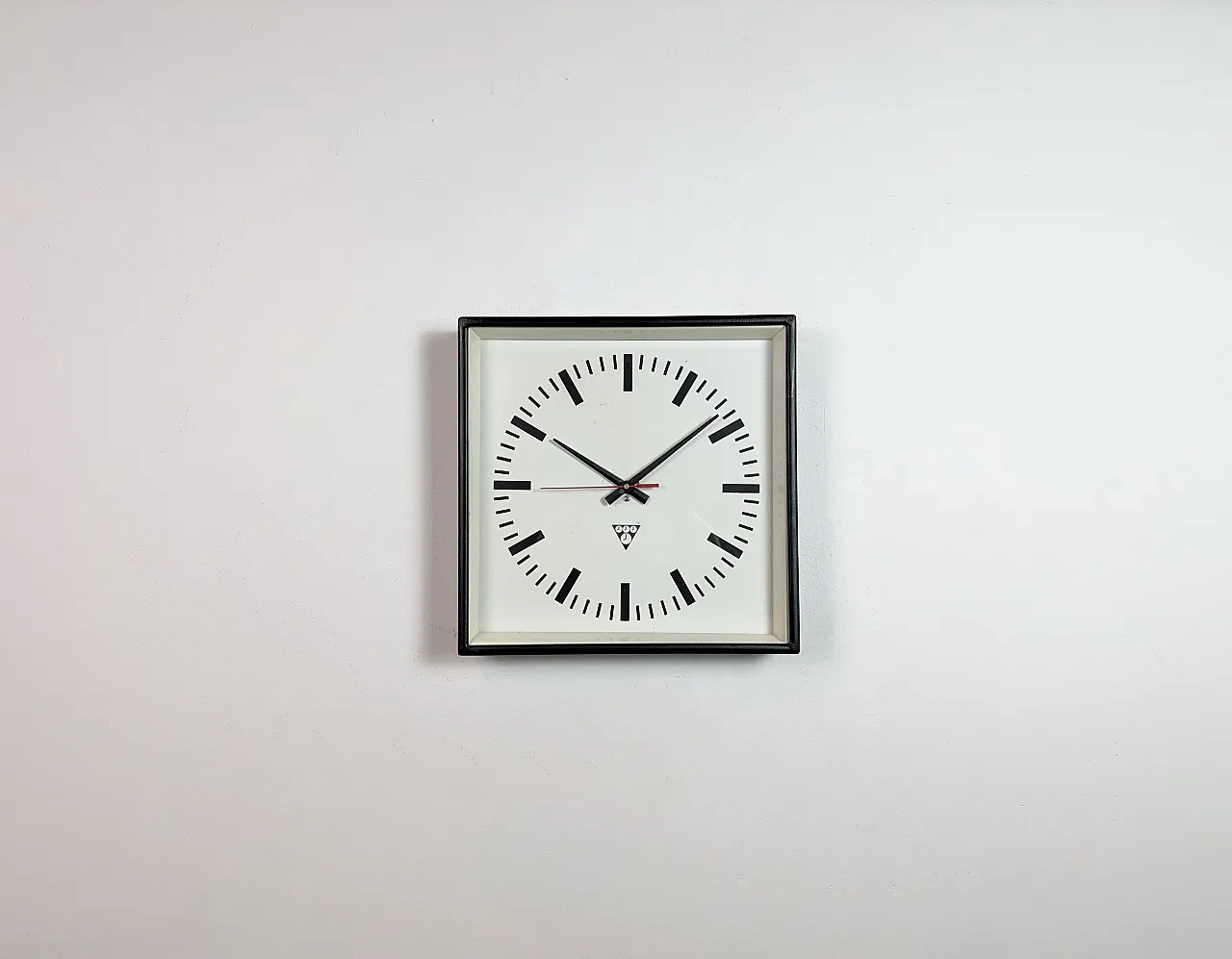 Black Industrial Square Wall Clock from Pragotron, 1970s 2