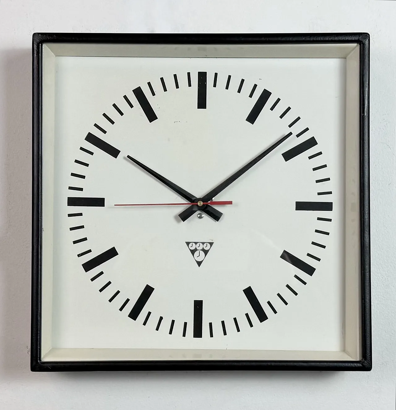 Black Industrial Square Wall Clock from Pragotron, 1970s 3
