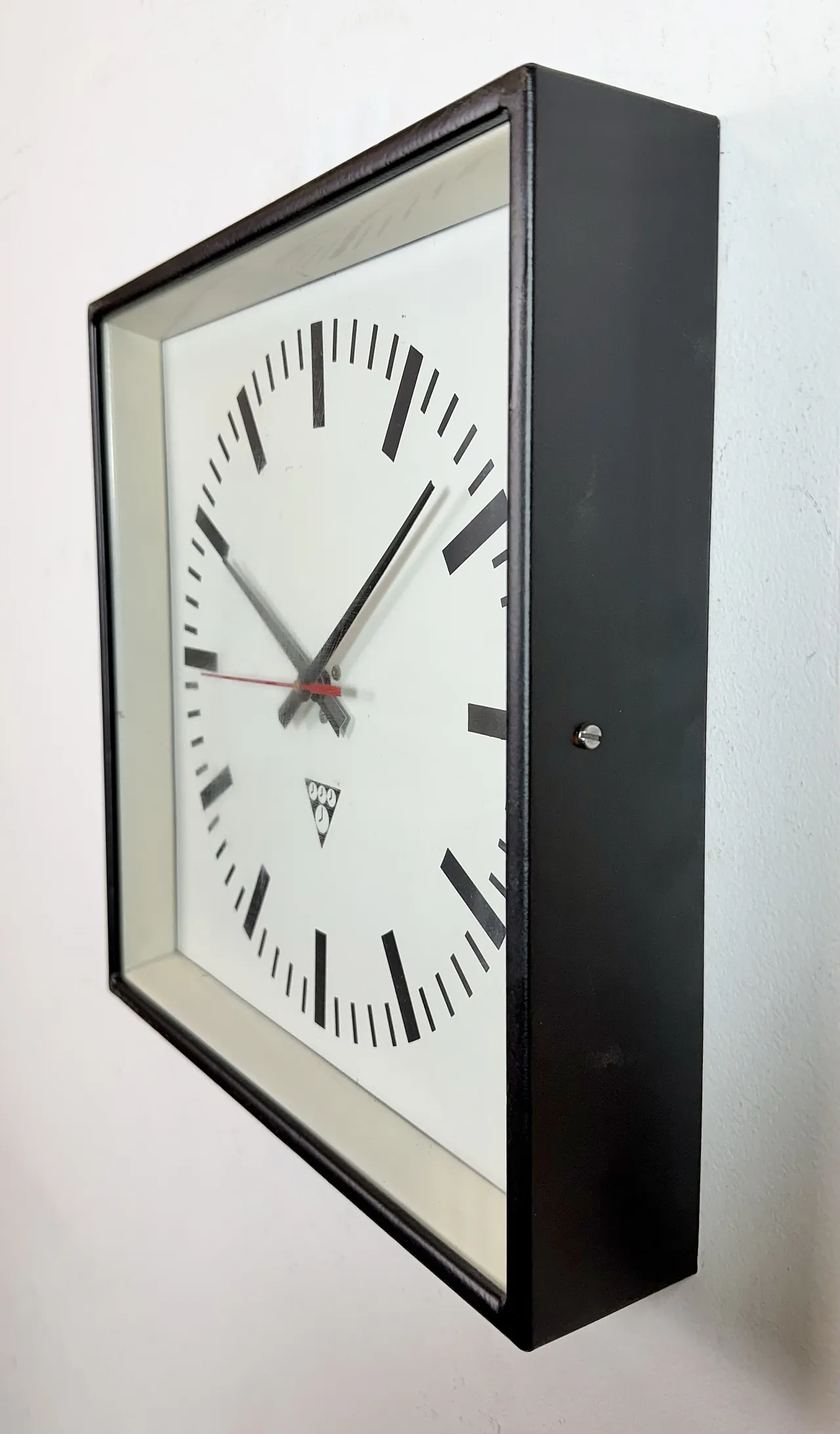Black Industrial Square Wall Clock from Pragotron, 1970s 4
