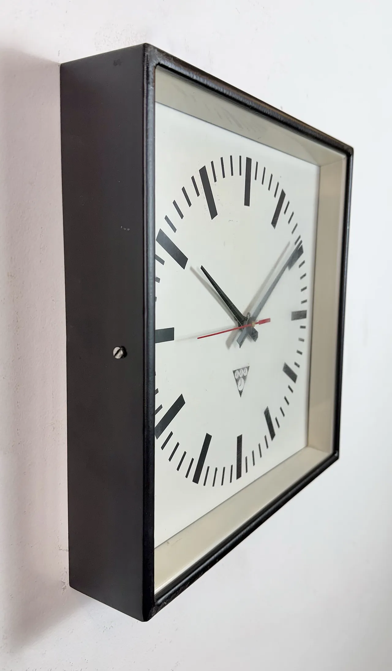 Black Industrial Square Wall Clock from Pragotron, 1970s 5