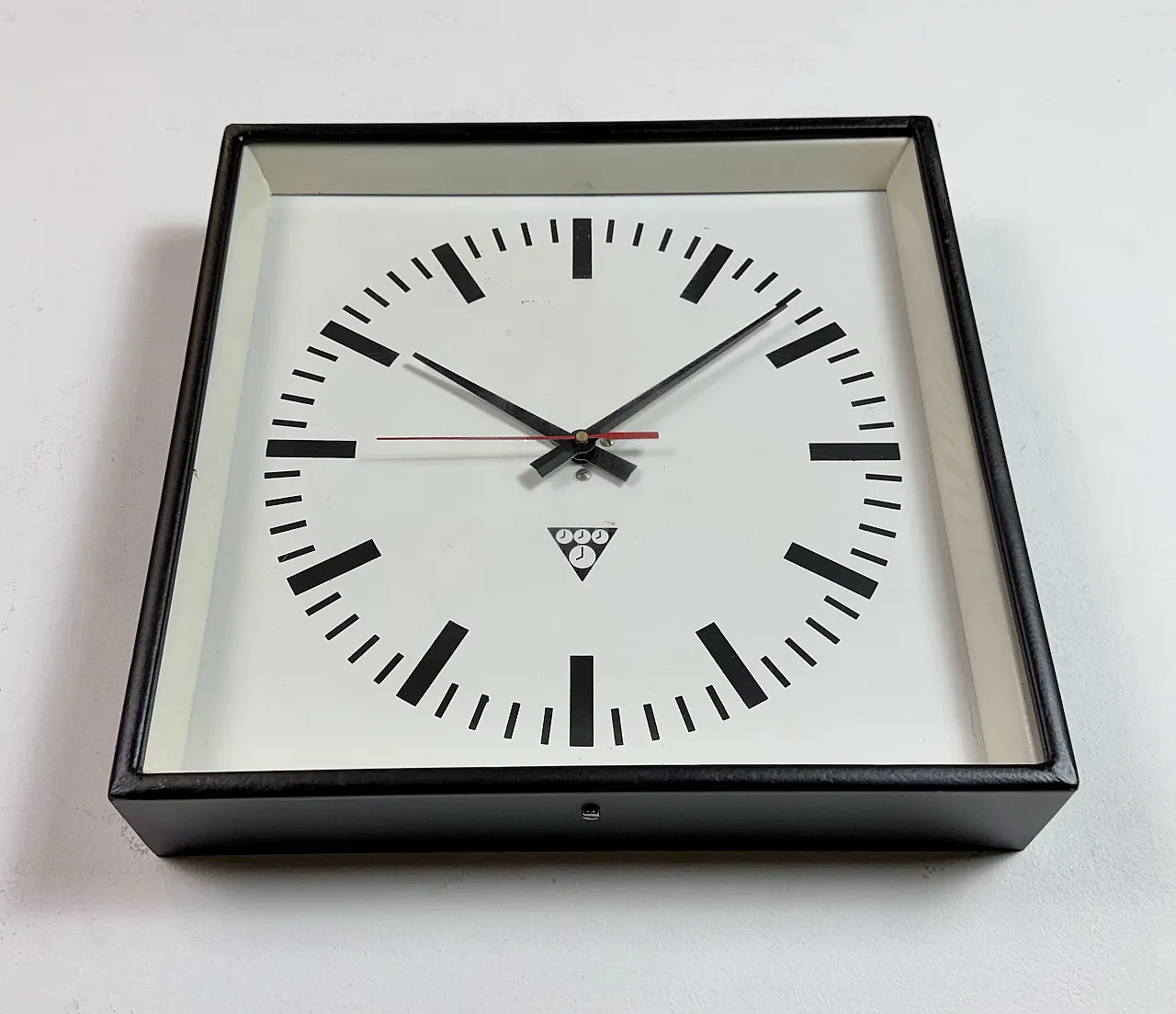 Black Industrial Square Wall Clock from Pragotron, 1970s 7
