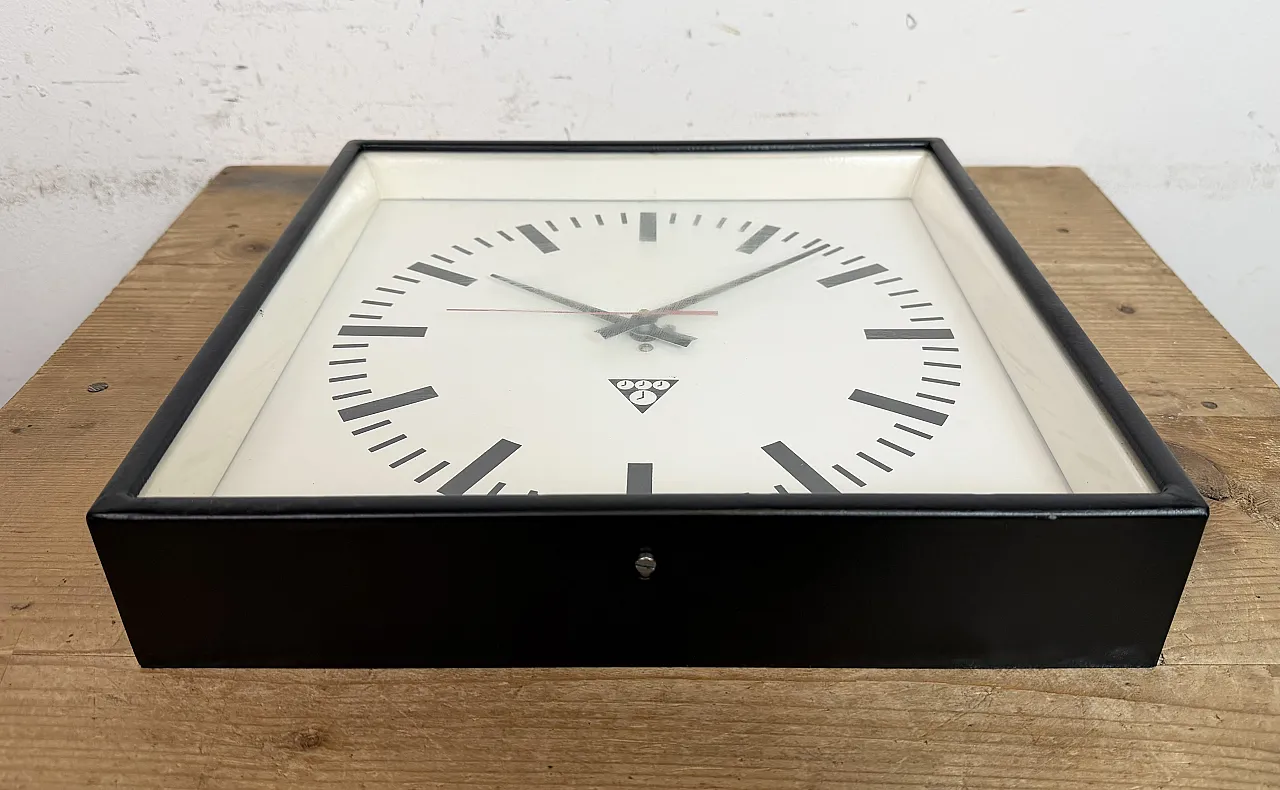 Black Industrial Square Wall Clock from Pragotron, 1970s 8