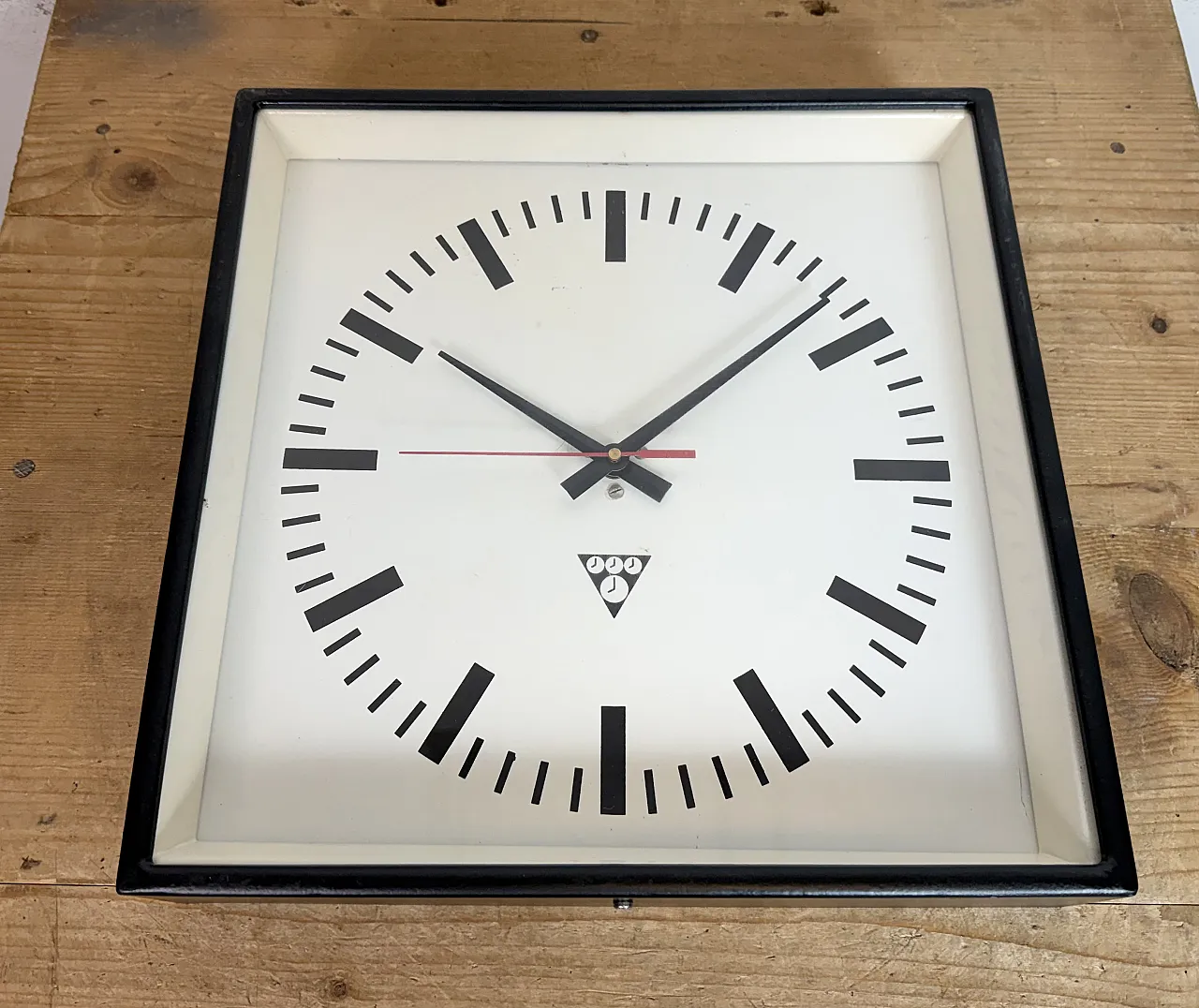 Black Industrial Square Wall Clock from Pragotron, 1970s 9