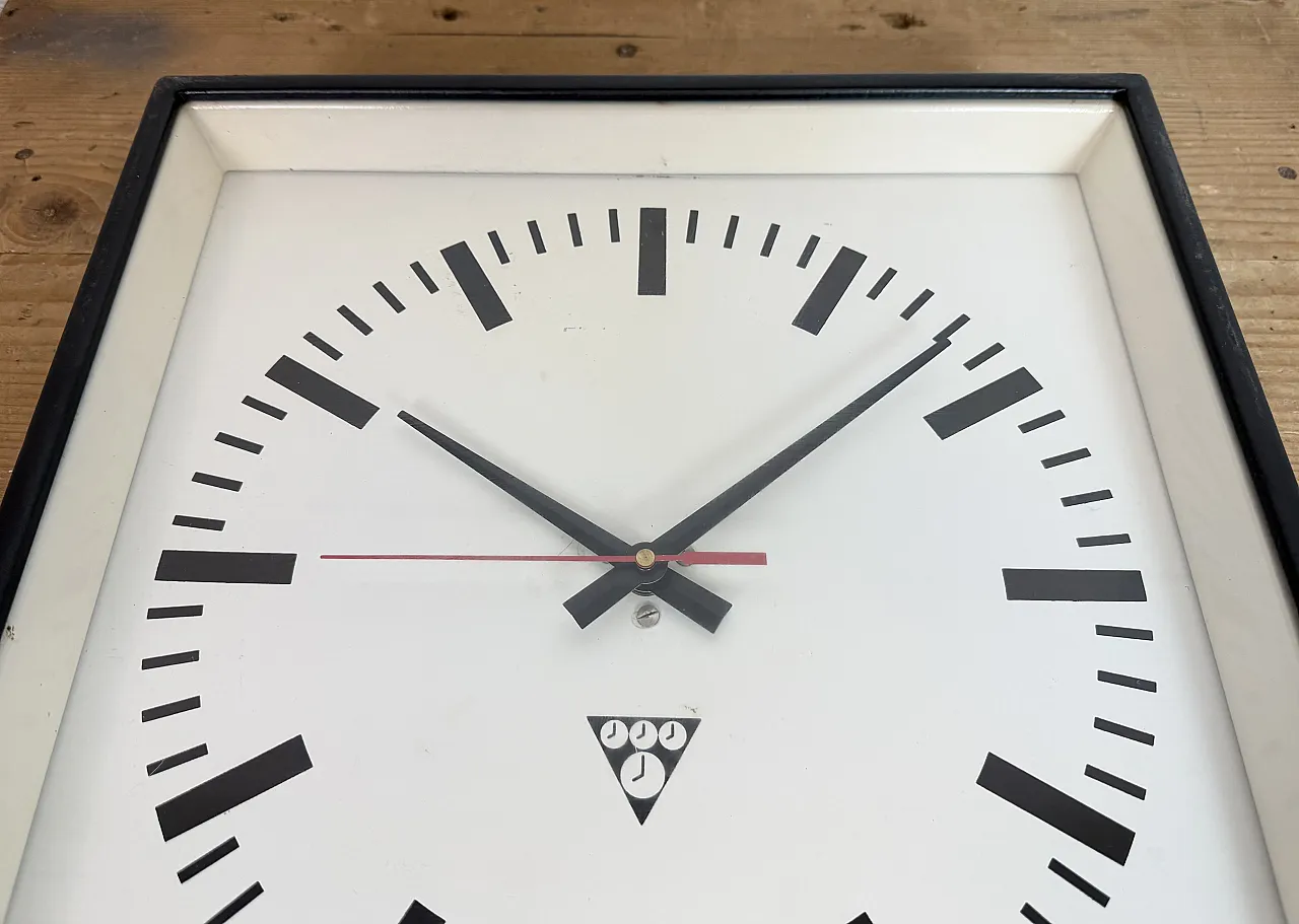 Black Industrial Square Wall Clock from Pragotron, 1970s 10