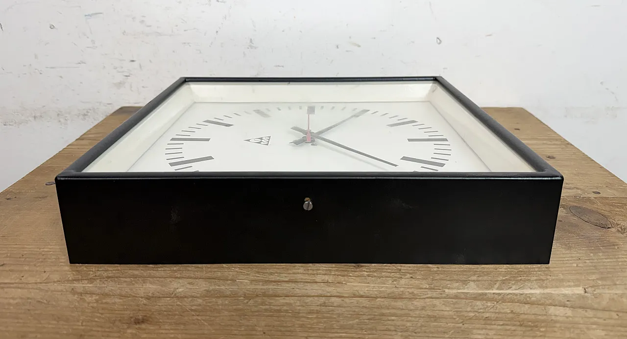 Black Industrial Square Wall Clock from Pragotron, 1970s 12