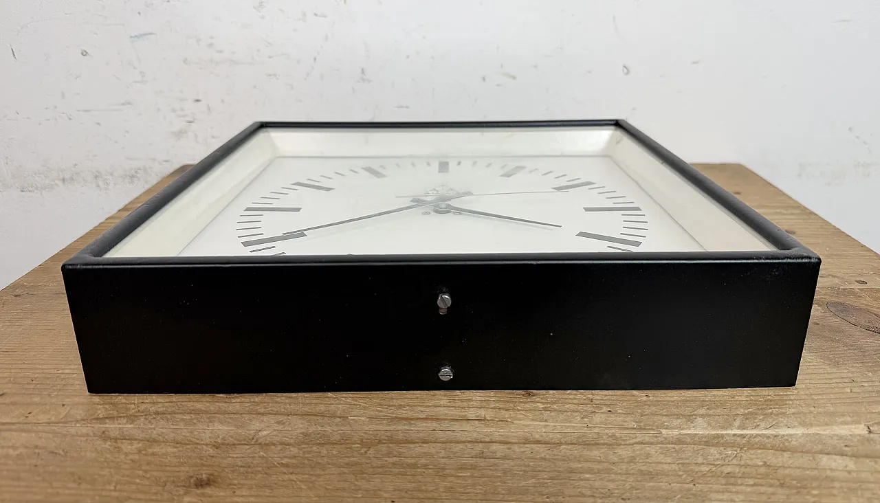 Black Industrial Square Wall Clock from Pragotron, 1970s 13
