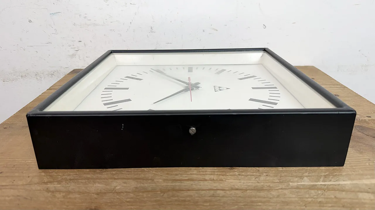Black Industrial Square Wall Clock from Pragotron, 1970s 14