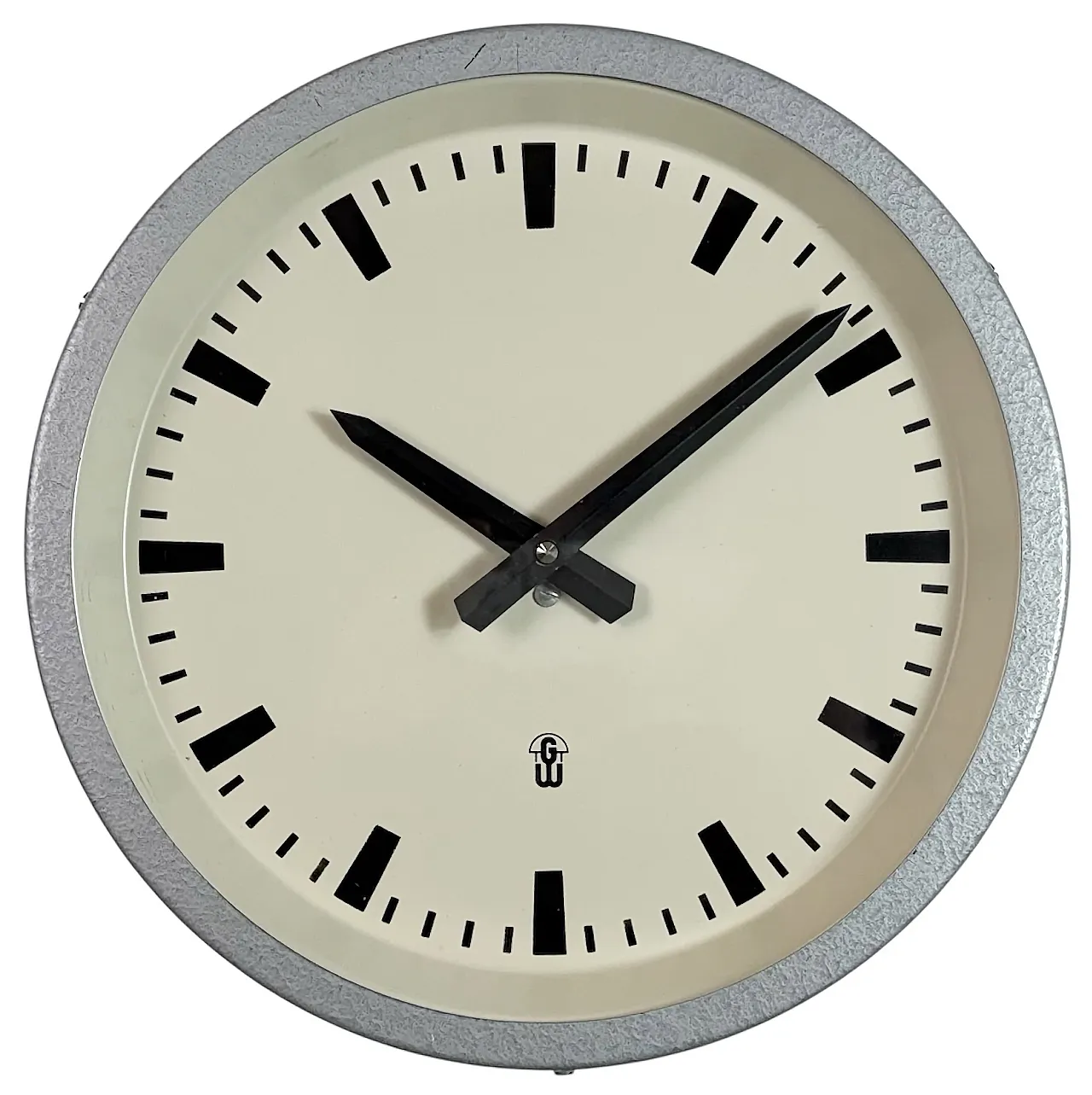 Grey Industrial East German Wall Clock from GW, 1960s 1