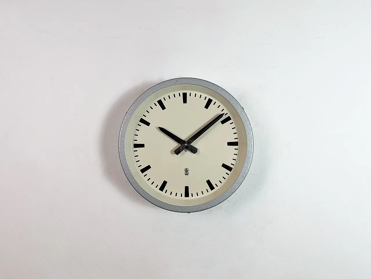 Grey Industrial East German Wall Clock from GW, 1960s 2