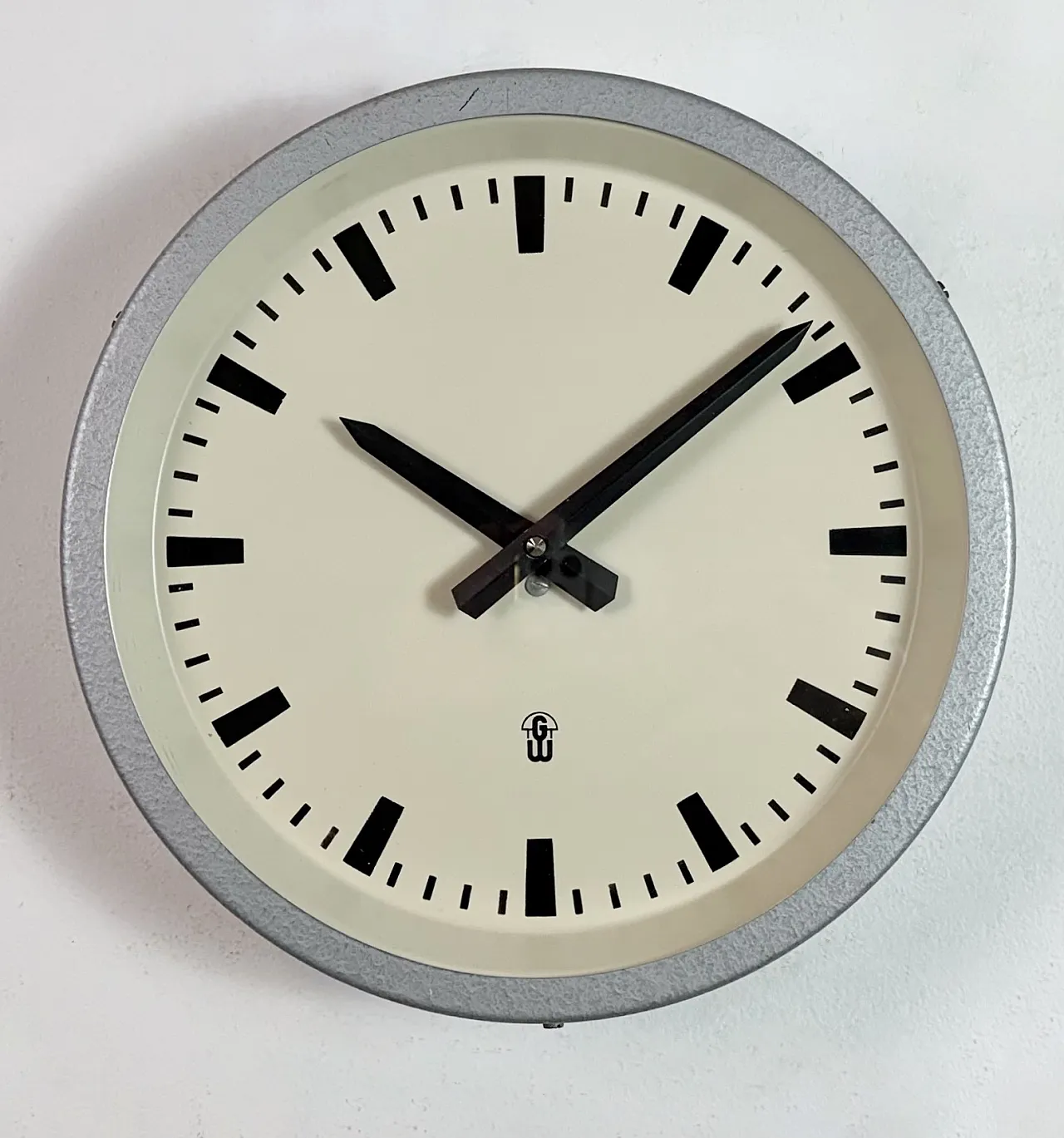 Grey Industrial East German Wall Clock from GW, 1960s 3